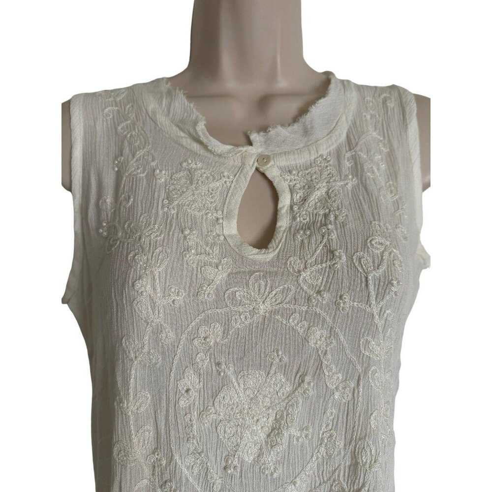 Anthropologie RAGA Women's Sz XS White EMBROIDERED PEARL Baby Doll Midi Dress - Picture 8 of 10